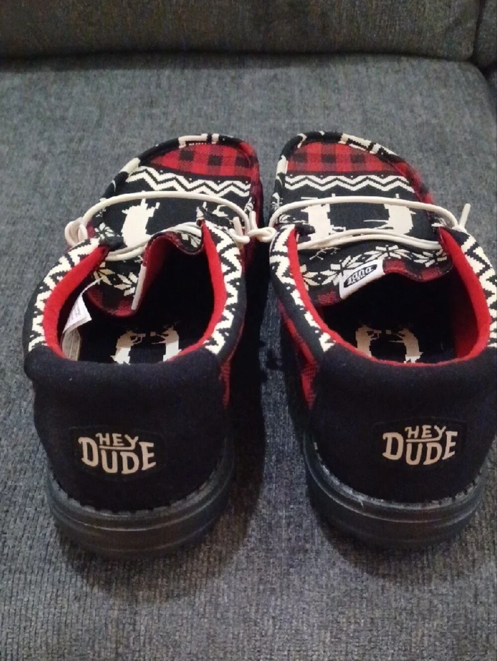 Hey Dude Men's Red, Black & White Patterned Boat Shoes